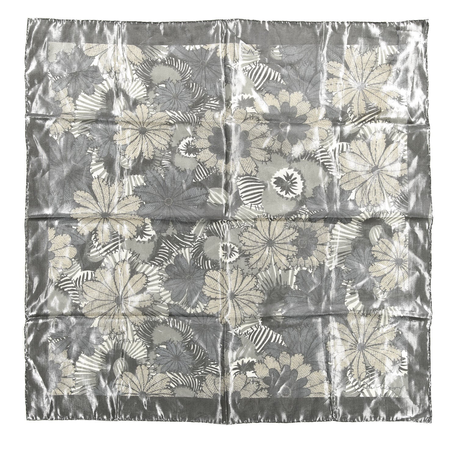 Burberry Silk Floral Print Metallic Square Scarf Grey 1 of 3