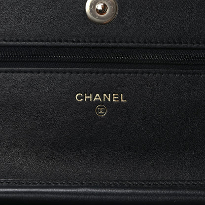 Chanel Tweed Quilted Wallet On Chain WOC Black Ecru White 6 of 10