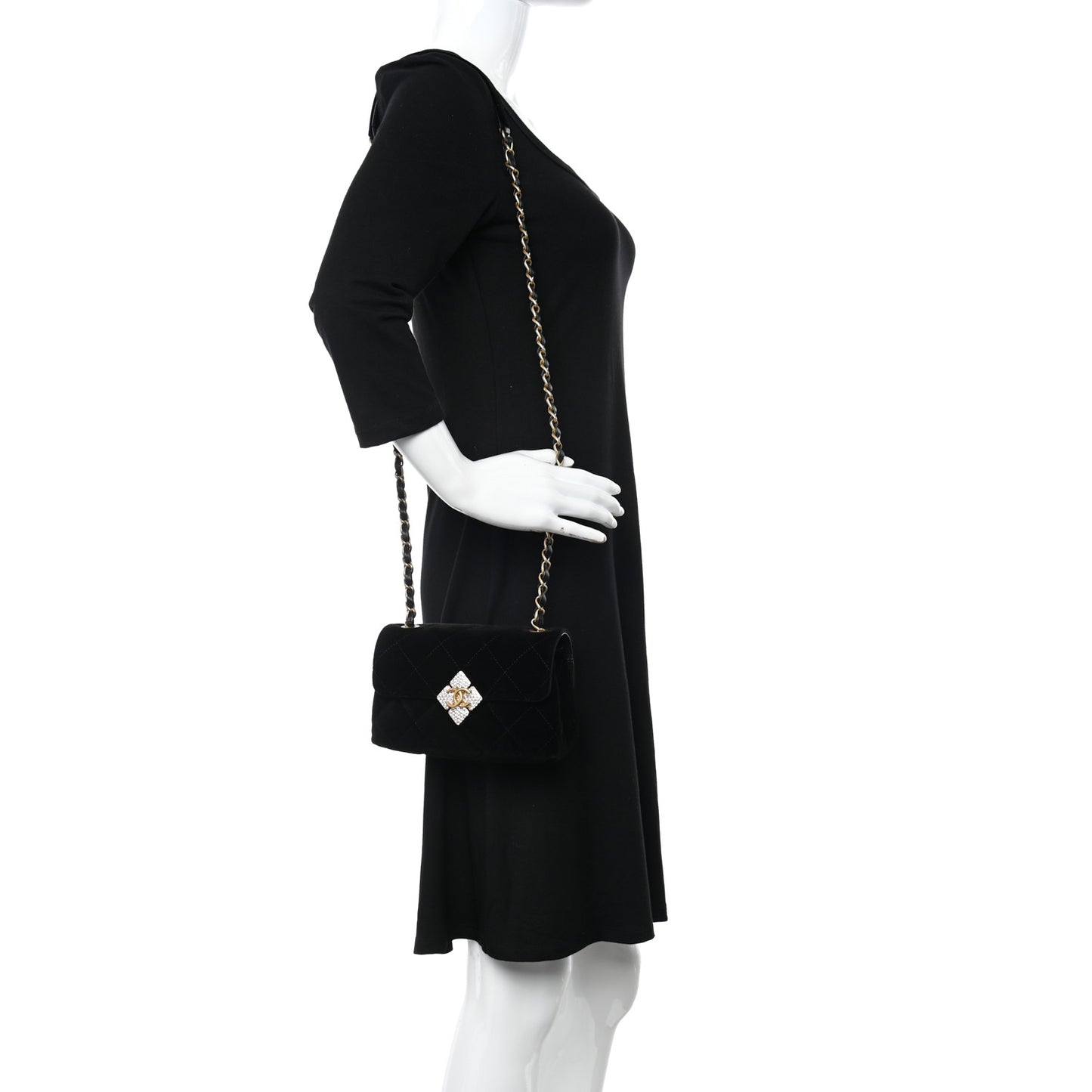 Velvet Strass Diamond Lock Flap Black