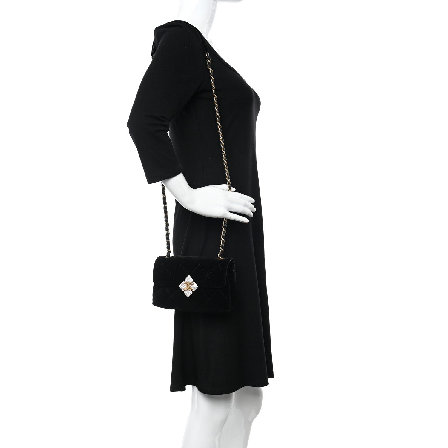Chanel Velvet Strass Diamond Lock Flap Black 2 of 10