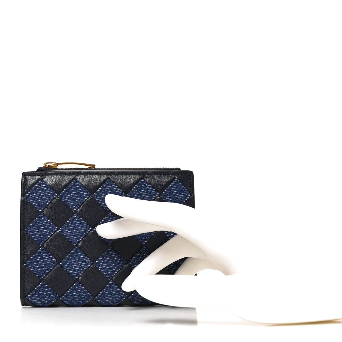 Nappa Denim Intrecciato Small Bi Fold Wallet Abyss Indigo