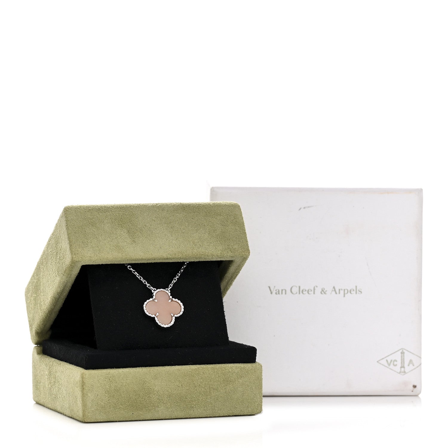 Van Cleef & Arpels 18K White Gold Pink Opal Vintage Alhambra