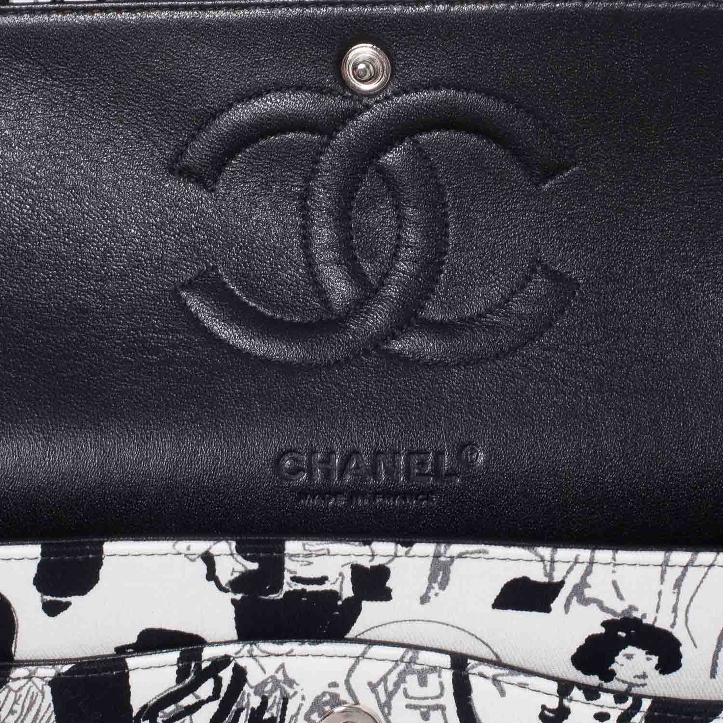 Canvas Coco Icons Medium Double Flap Black White