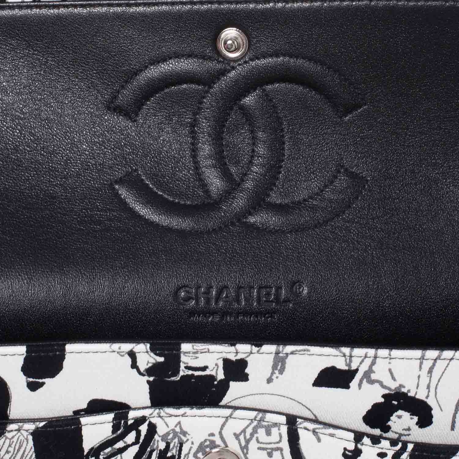 Chanel Canvas Coco Icons Medium Double Flap Black White 7 of 10