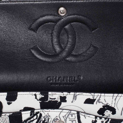 Chanel Canvas Coco Icons Medium Double Flap Black White 7 of 10