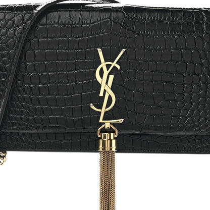 Saint Laurent Calfskin Crocodile Embossed Kate Monogram Tassel Chain Wallet Black 6 of 9