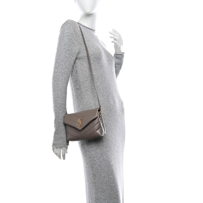 Saint Laurent Calfskin Y Quilted Monogram Toy Loulou Crossbody Bag Greyish Brown 2 of 14