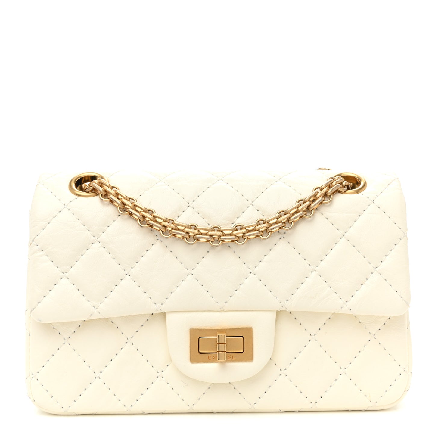 Aged Calfskin Quilted 2.55 Reissue Mini Flap White White
