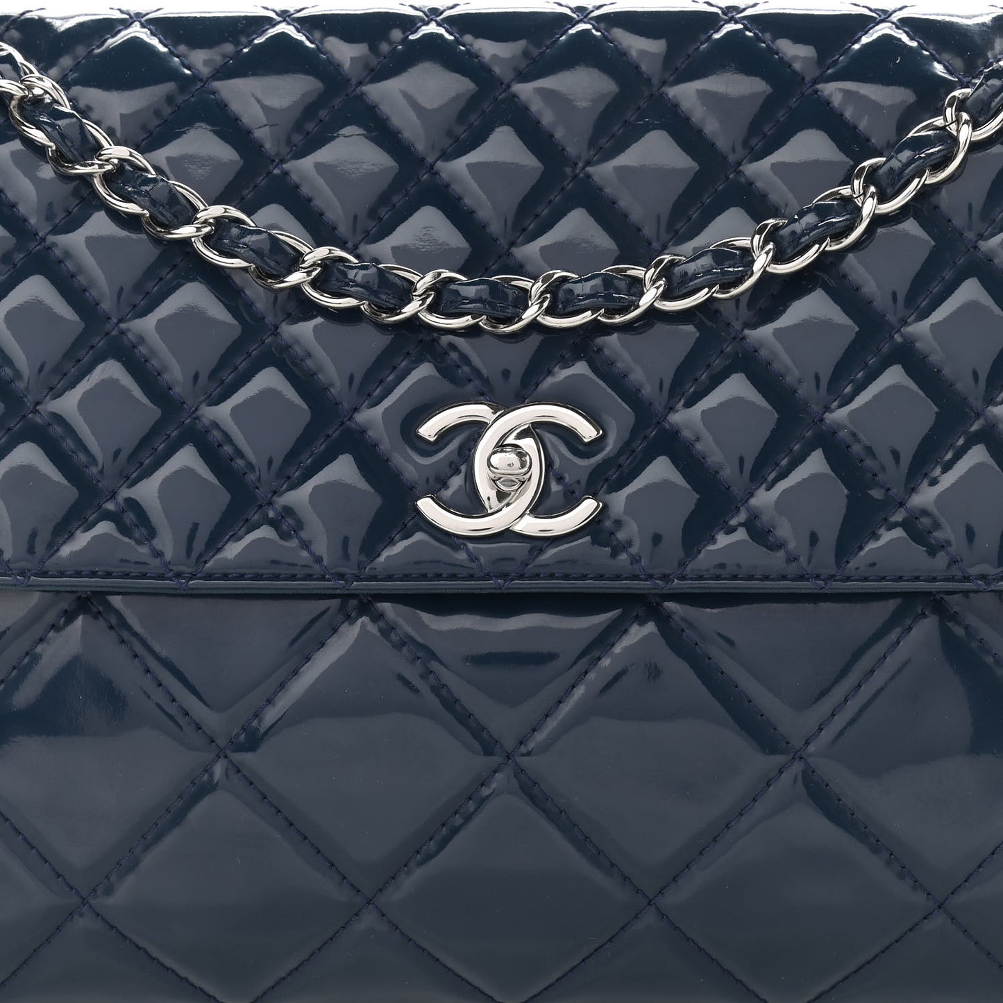 Vinyl Quilted In the Business Flap Bag Navy Blue