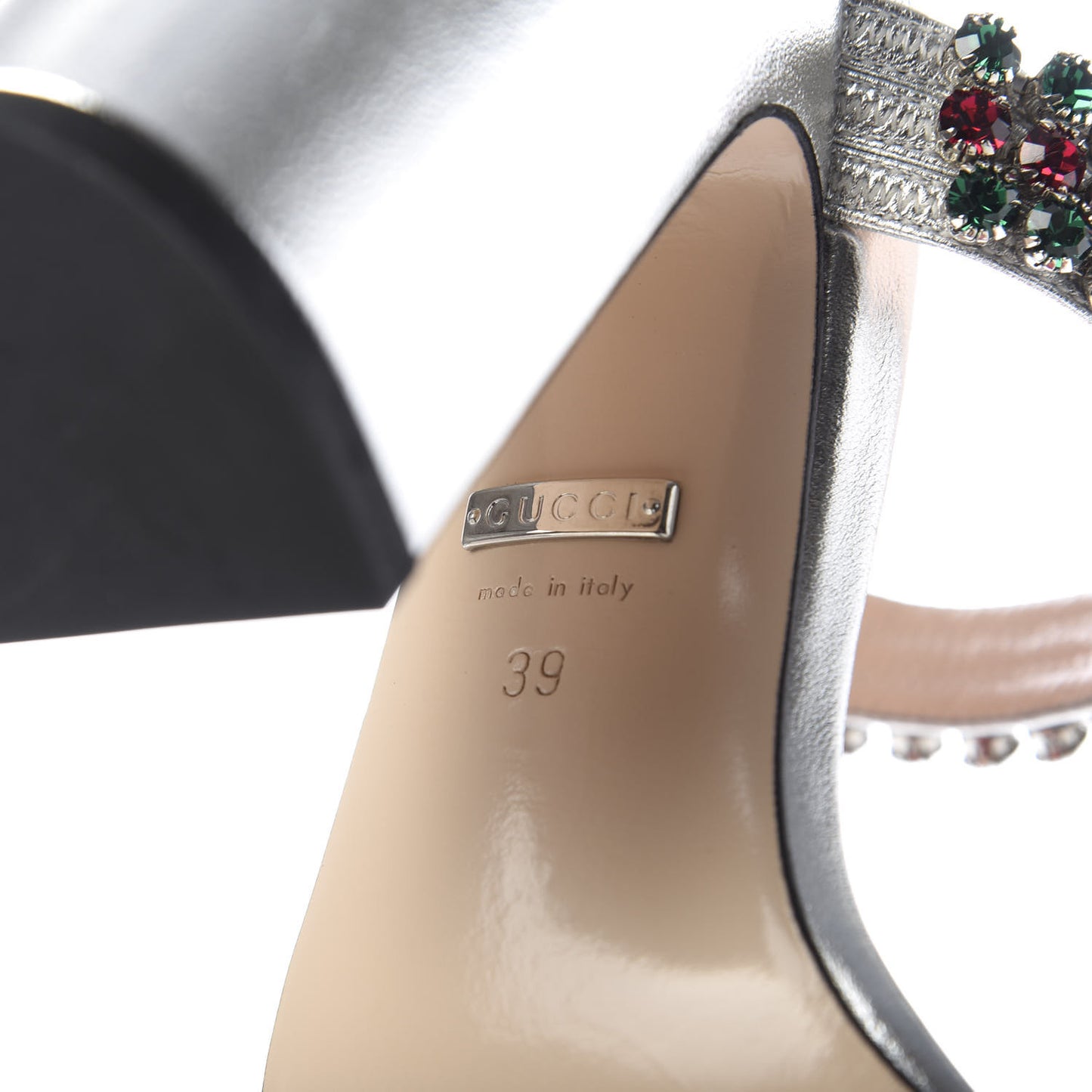 Nappa Silk Crystal Bertie High Heel Sandals 39 Argento