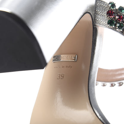 Gucci Nappa Silk Crystal Bertie High Heel Sandals 39 Argento 8 of 9