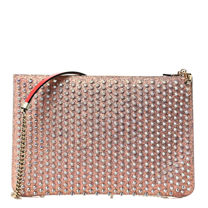 Christian Louboutin Metallic Calfskin Glitter Quadro Spikes Loubiclutch Rosegold 1 of 7