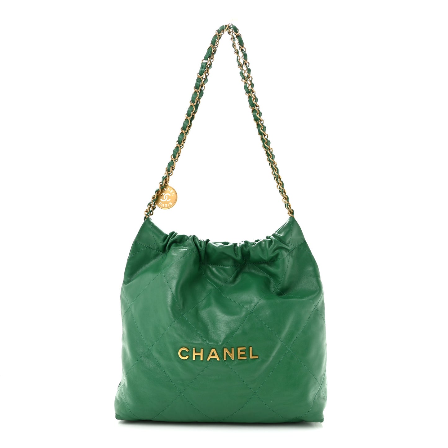 Shiny Calfskin Quilted Small Chanel 22 Green