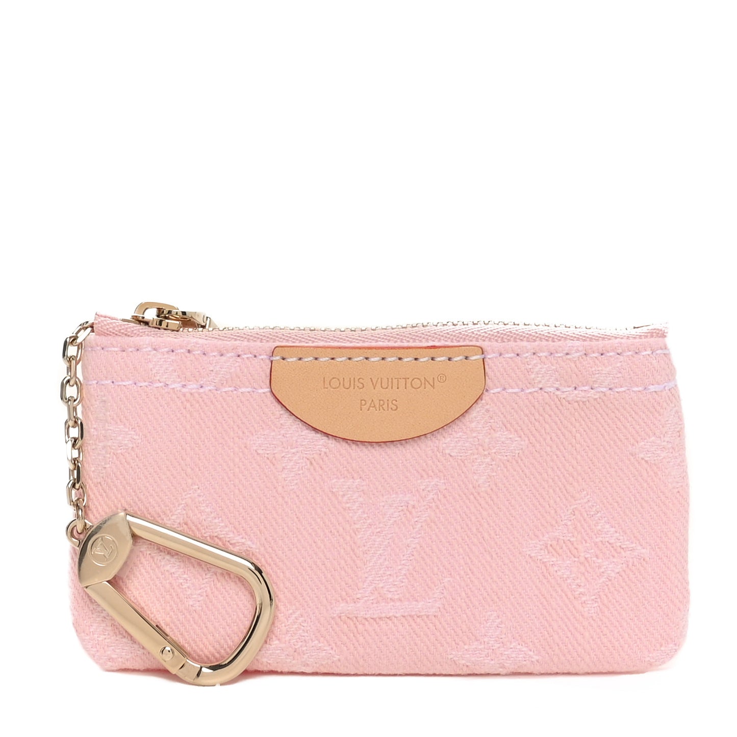 Monogram Denim Key Pouch Washed Pink