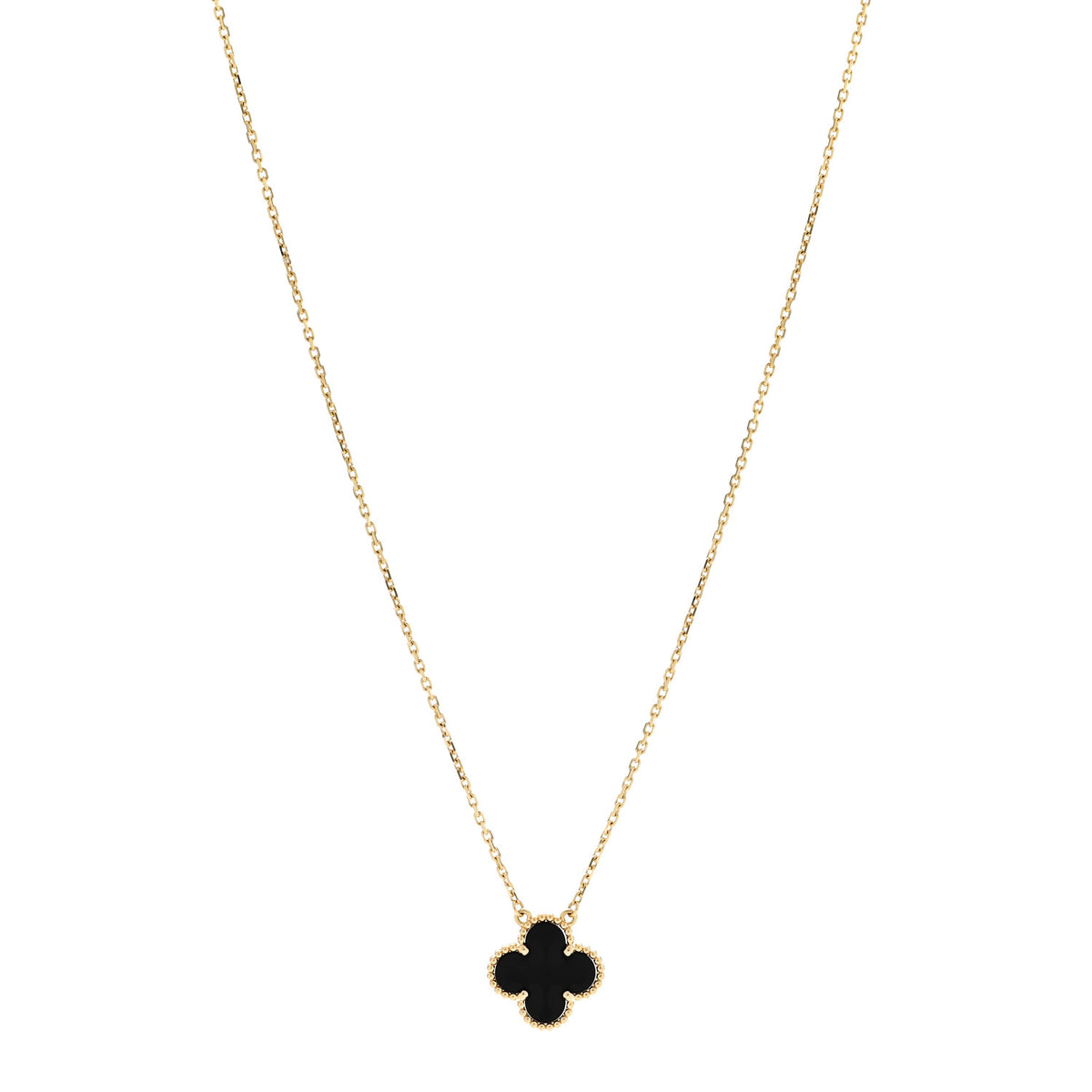 Van Cleef & Arpels 18K Yellow Gold Black Onyx Vintage Alhambra Pendant Necklace 1 of 8