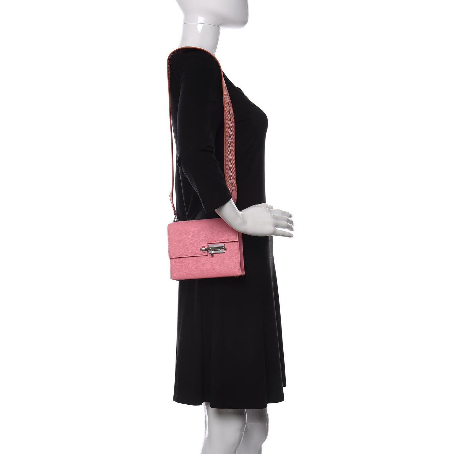 Chevre Mysore Mini Verrou Large Strap Bag Rose Confetti White