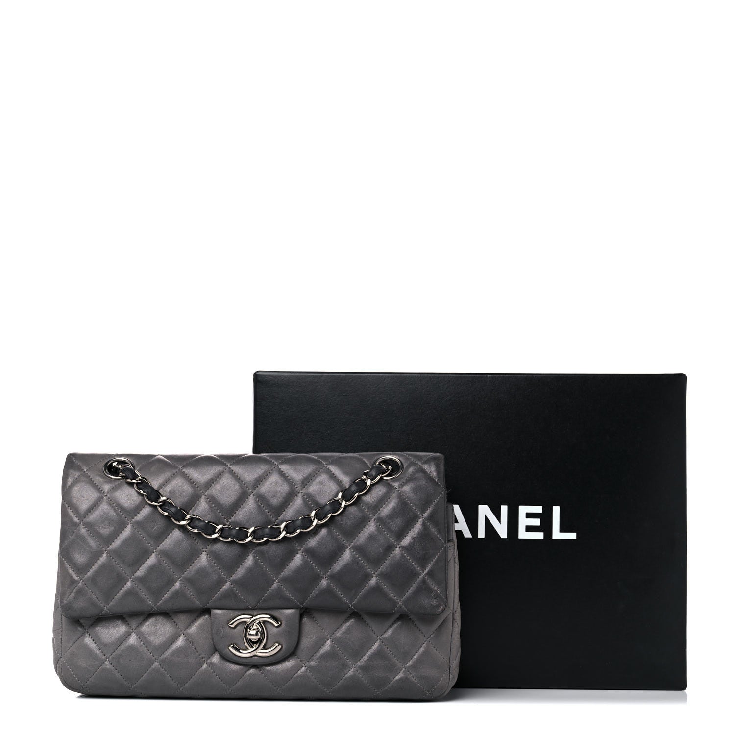 Chanel Lambskin Quilted Medium Double Flap Dark Grey 26 of 26