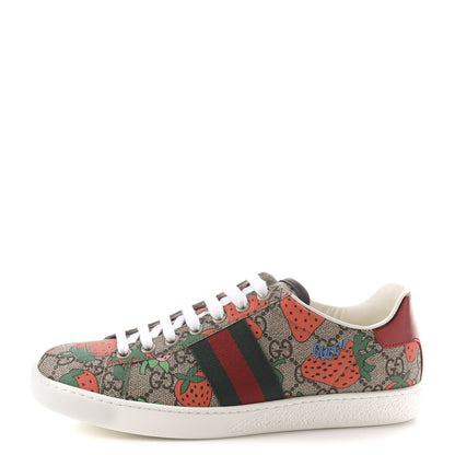Gucci GG Supreme Monogram Strawberry Web Womens Ace Sneakers 37 Beige Multicolor Red Green 1 of 10