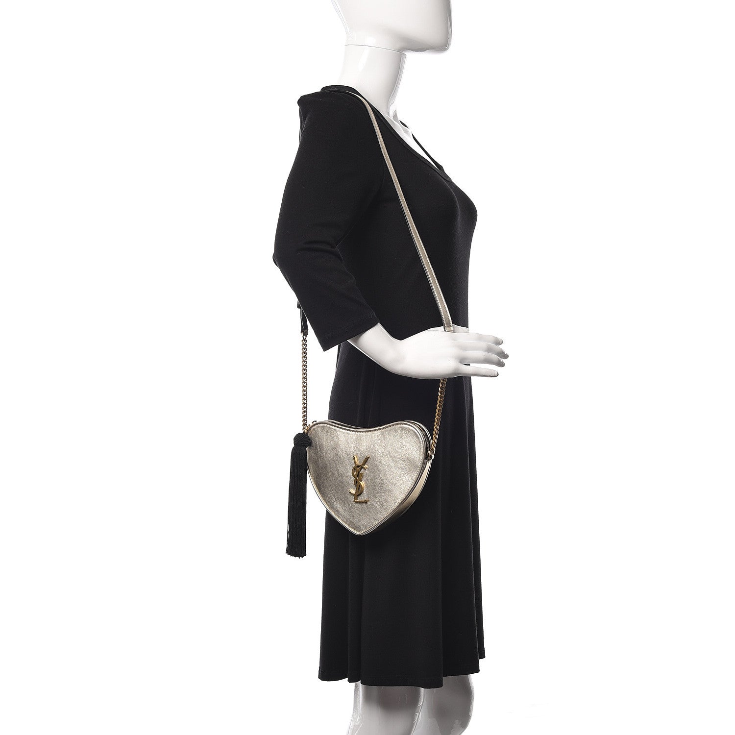 Saint Laurent Metallic Calfskin Heart Monogram Crossbody Pale Gold 2 of 10