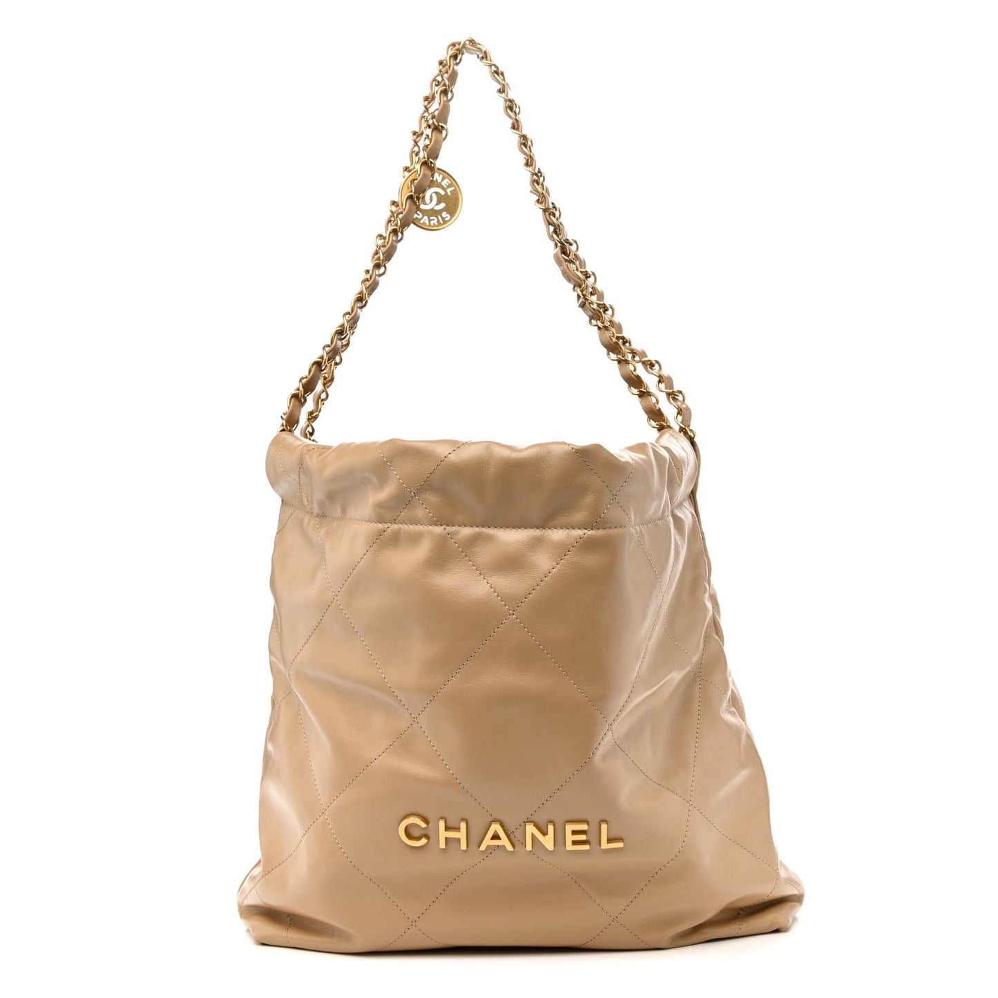Shiny Calfskin Quilted Small Chanel 22 Beige Beige