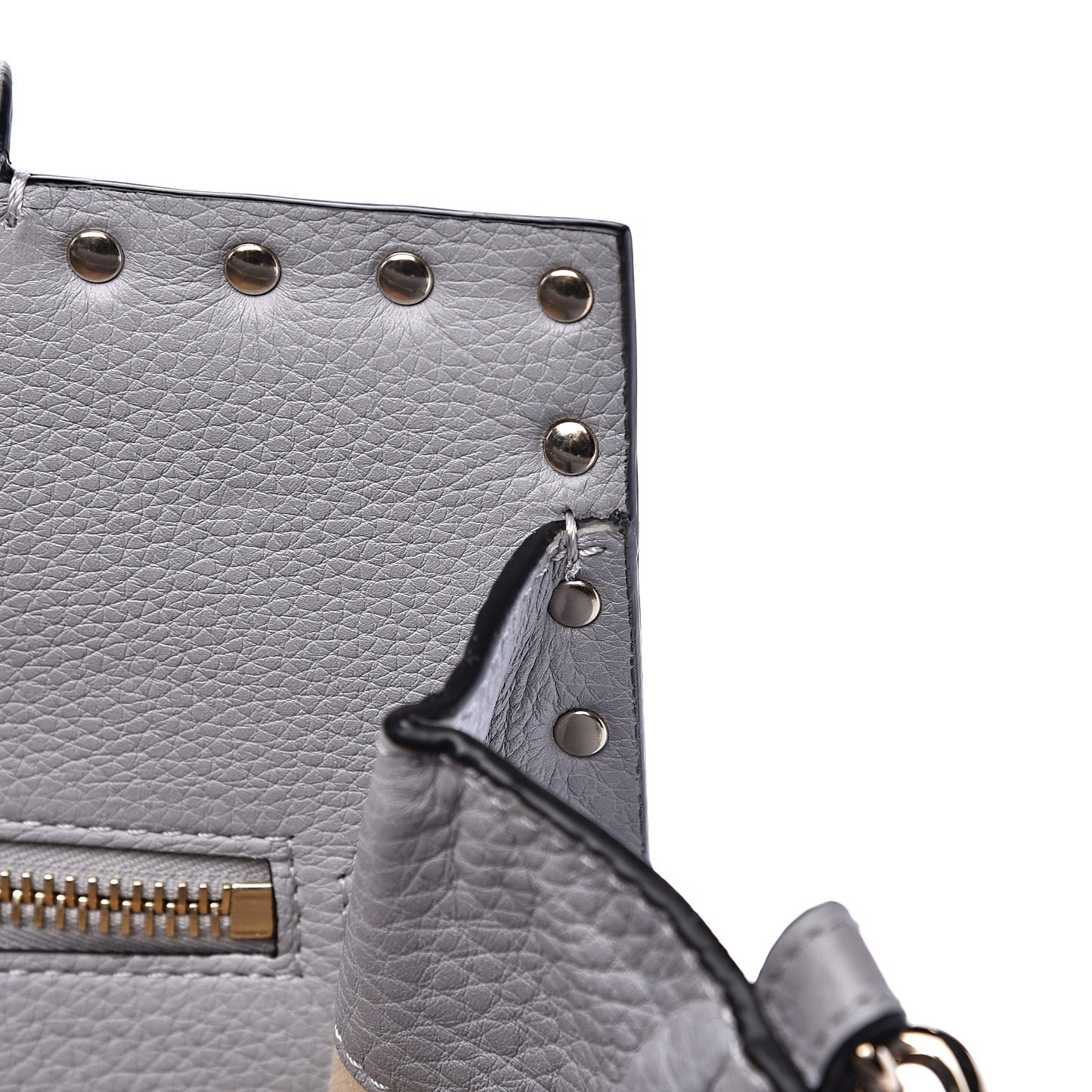 Grained Calfskin Small Rockstud Double Bag Pastel Grey