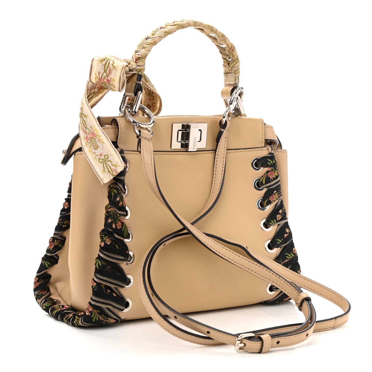 Nappa Ribbon Lace Up Mini Peekaboo Iconic Satchel Beige