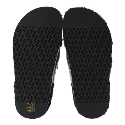 Hermes Calfskin Woolskin Womens Chypre Sandals 37 Black 5 of 9