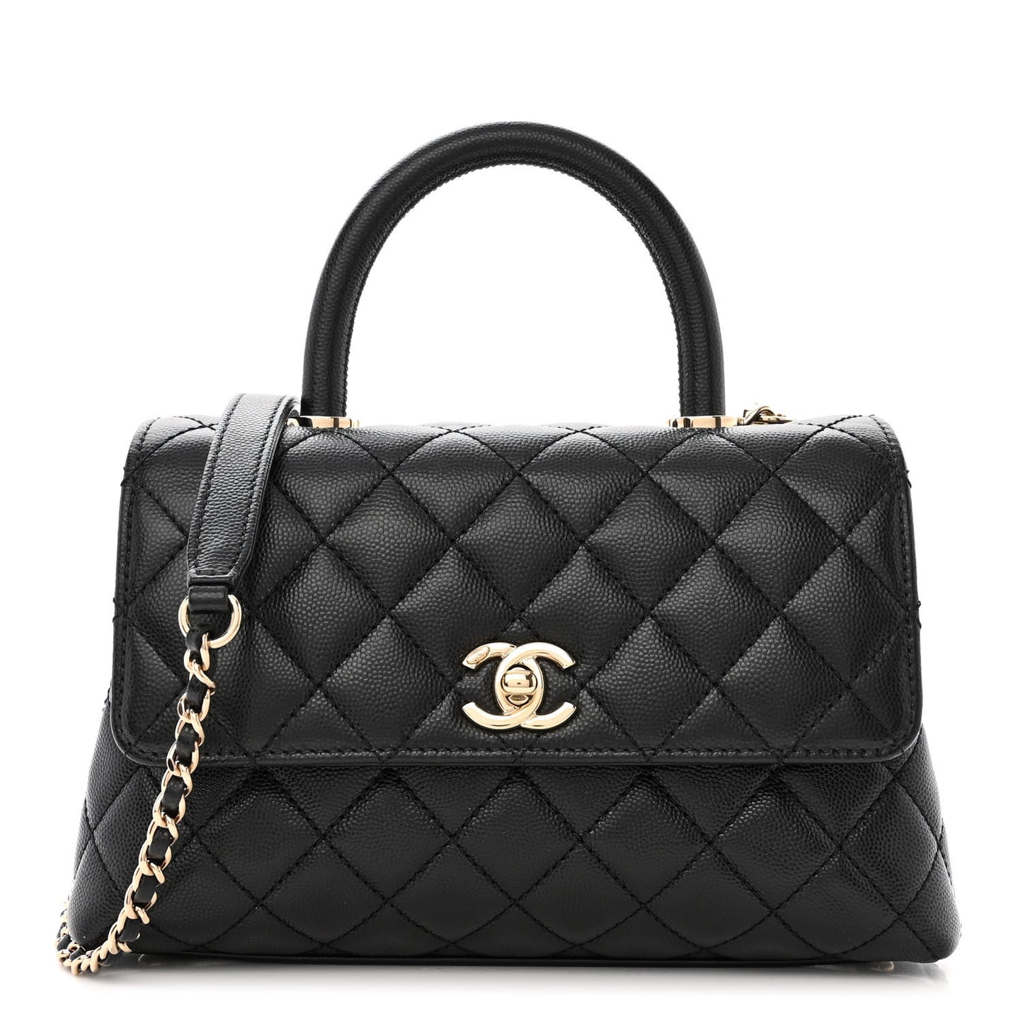 Caviar Quilted Mini Coco Handle Flap Black