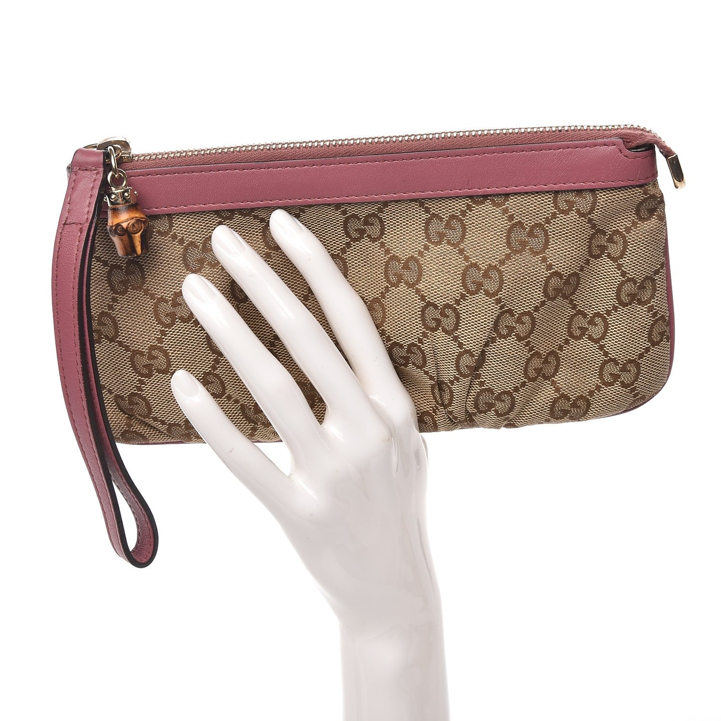 Monogram Bamboo Zip GG Wristlet Pink
