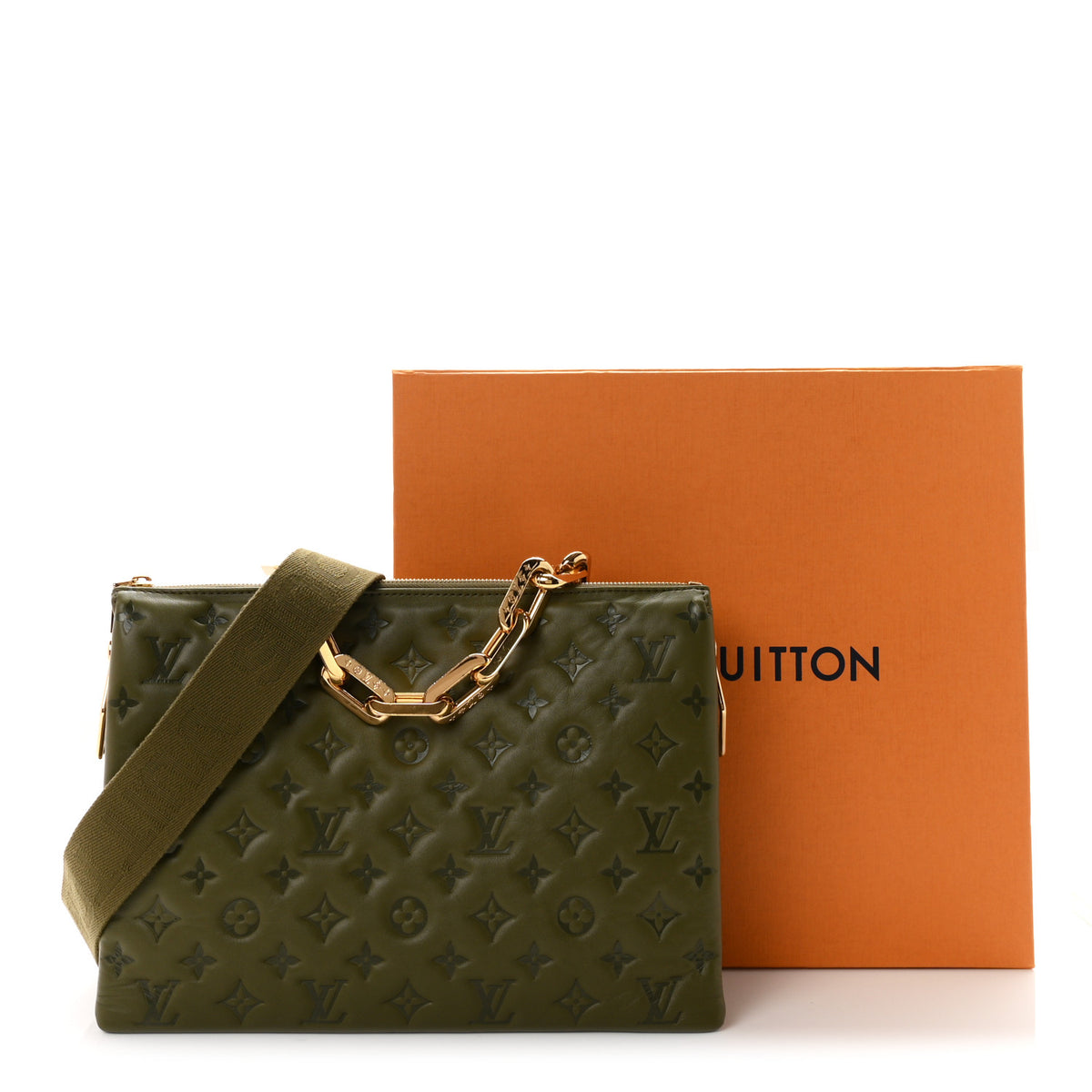 Louis Vuitton Lambskin Embossed Monogram Coussin MM Khaki 10 of 10