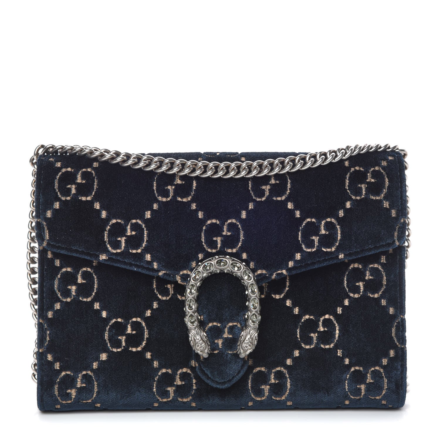 Gucci Velvet Crystal GG Monogram Mini Dionysus Chain Wallet Blue Beige Black 1 of 10