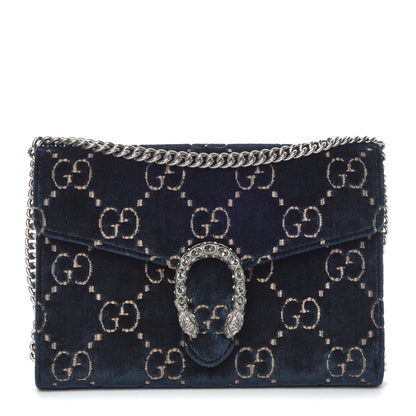 Gucci Velvet Crystal GG Monogram Mini Dionysus Chain Wallet Blue Beige Black 1 of 10