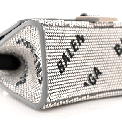 Balenciaga Strass Suede Allover Logo Hourglass Top Handle Bag XS with Chain Silver Black 8 of 12