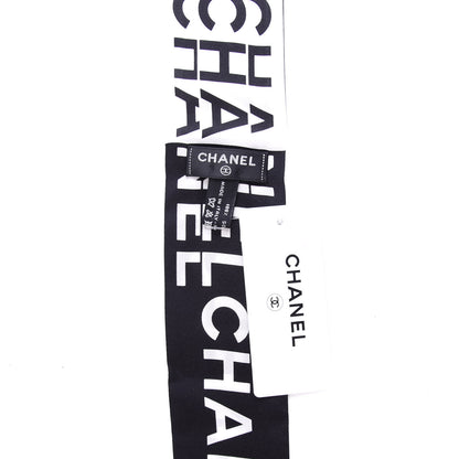 Chanel Silk Logo Slim Bandeau Scarf Black White 3 of 3