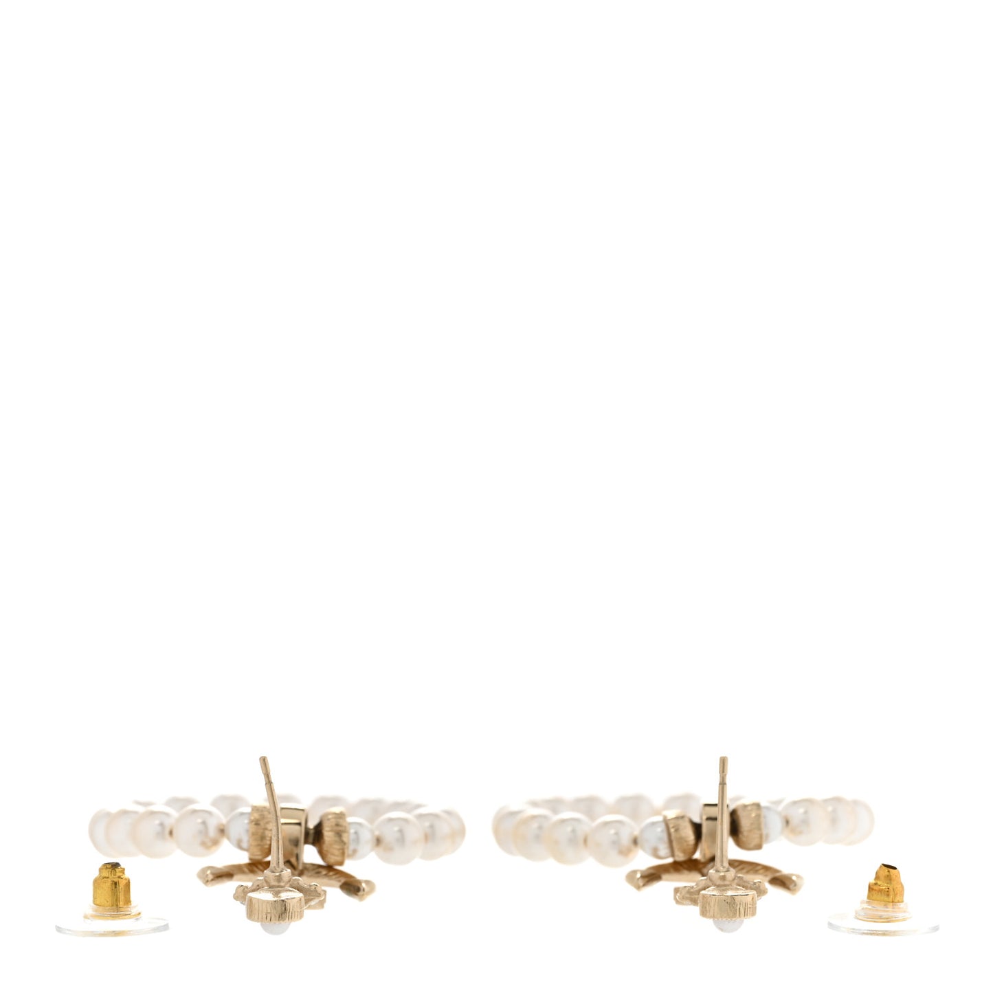 Pearl Crystal Chanel Anchor CC Hoop Earrings Gold