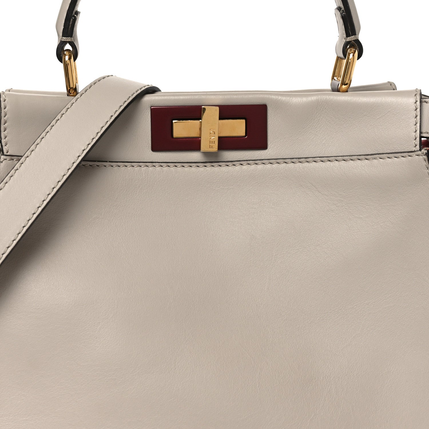 Fendi Vitello Seta Shiny Nappa Medium Peekaboo Iconic Satchel Grigio Polvere Bois de Rose 8 of 10