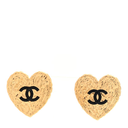 Chanel Metal Enamel CC Heart Earrings Gold Black 1 of 5