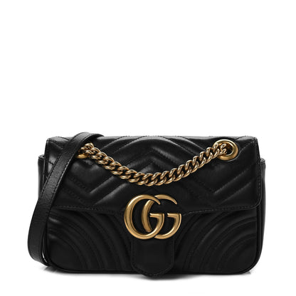 Gucci Calfskin Matelasse Mini GG Marmont Shoulder Bag Black 1 of 8