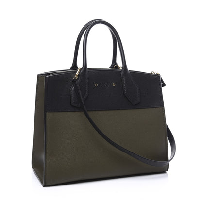 Louis Vuitton Calfskin City Steamer MM Kaki Black 2 of 10