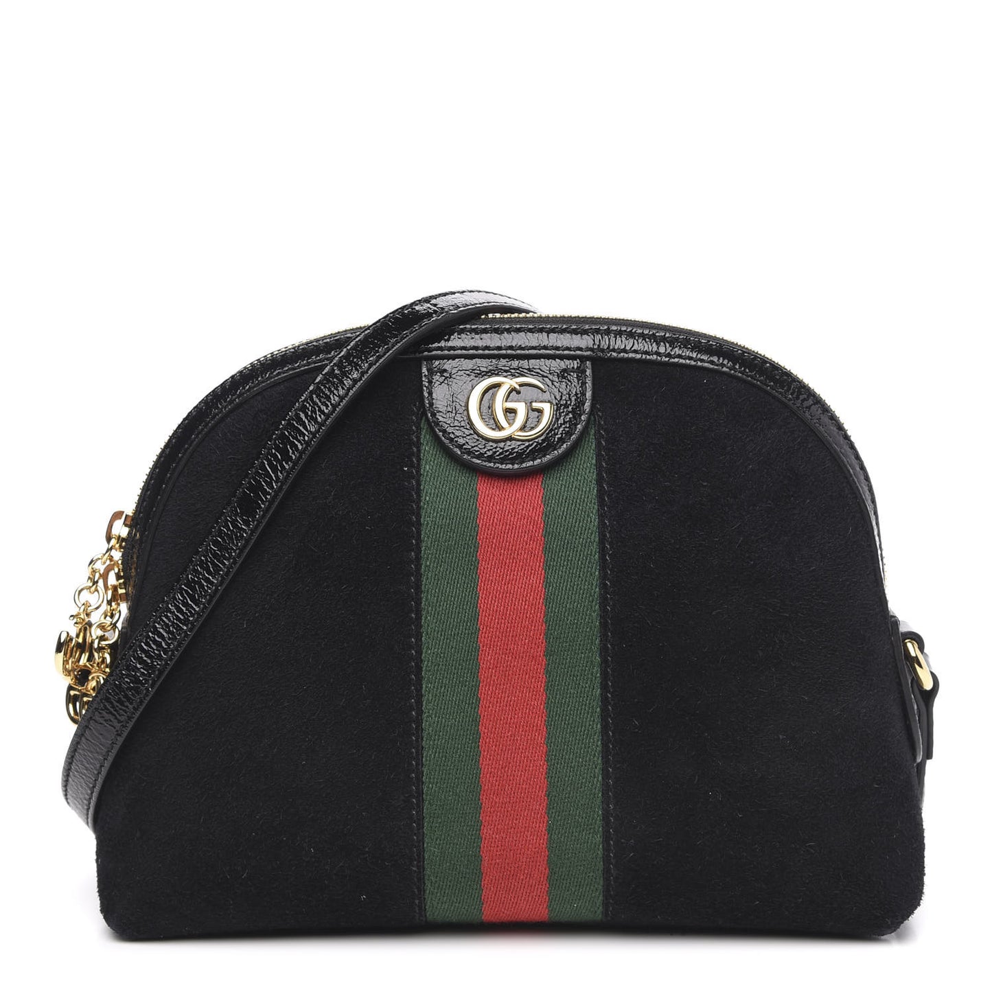 Suede Patent Web GG Small Ophidia Dome Shoulder Bag Black