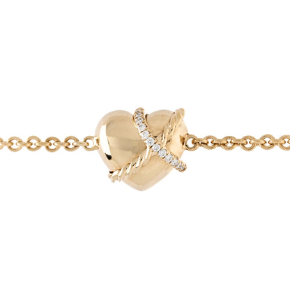 David Yurman 18K Yellow Gold Diamond Le Petit Coeur Sculpted Heart Chain Bracelet 3 of 4
