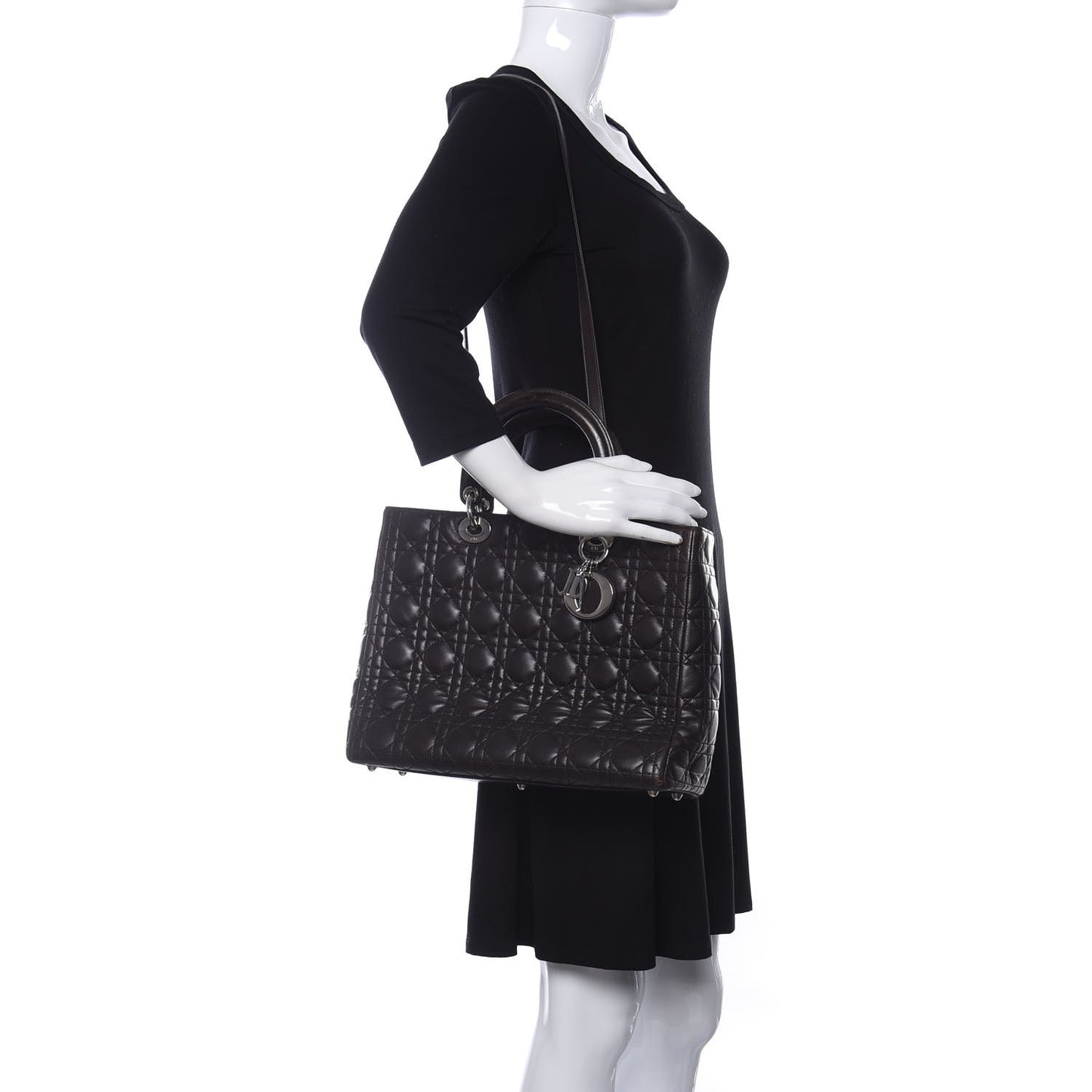 Lambskin Cannage Large Lady Dior Dark Brown