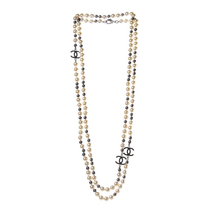 Chanel Pearl Bead CC Long Necklace Silver 4 of 7