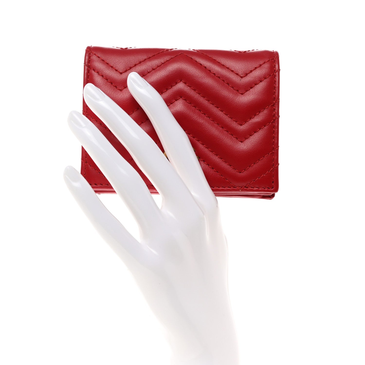 Gucci Calfskin Matelasse GG Marmont Card Case Wallet Hibiscus Red 2 of 11