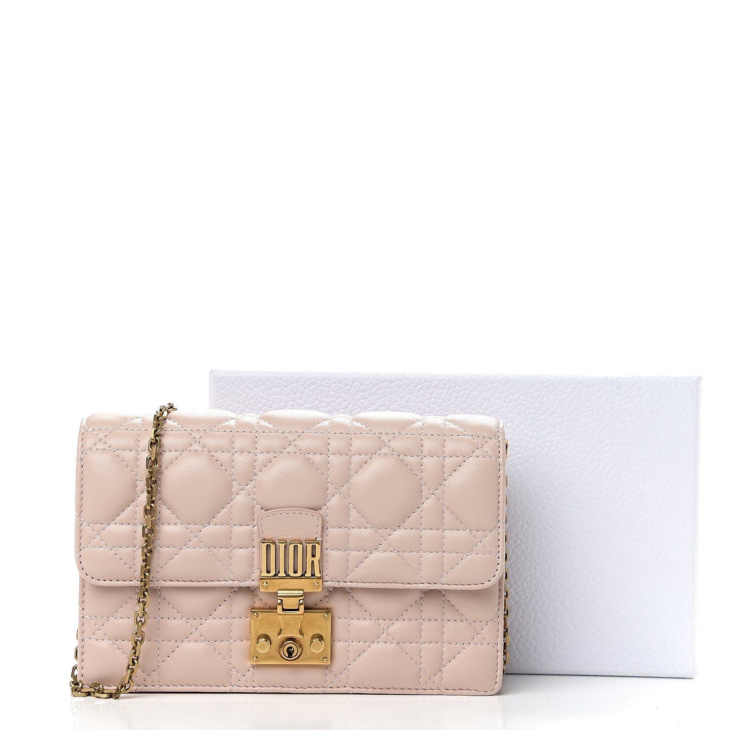 Lambskin Cannage Dioraddict Wallet on Chain Clutch Rose Poudre