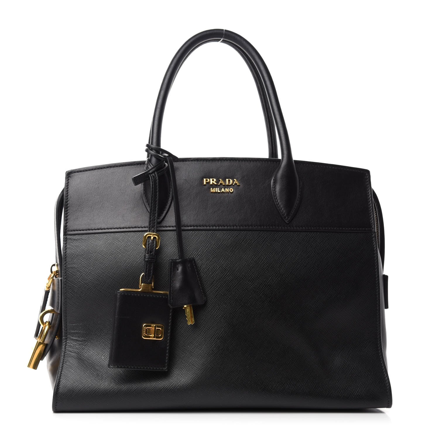 Prada Saffiano City Calfskin Medium Esplanade Tote Black 1 of 10