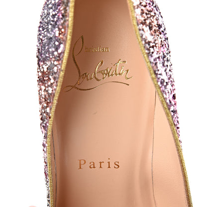 Christian Louboutin Glitter Aqua Ruban Met Pigalle Follies 100 Pumps 35.5 Rosette Gold 7 of 8