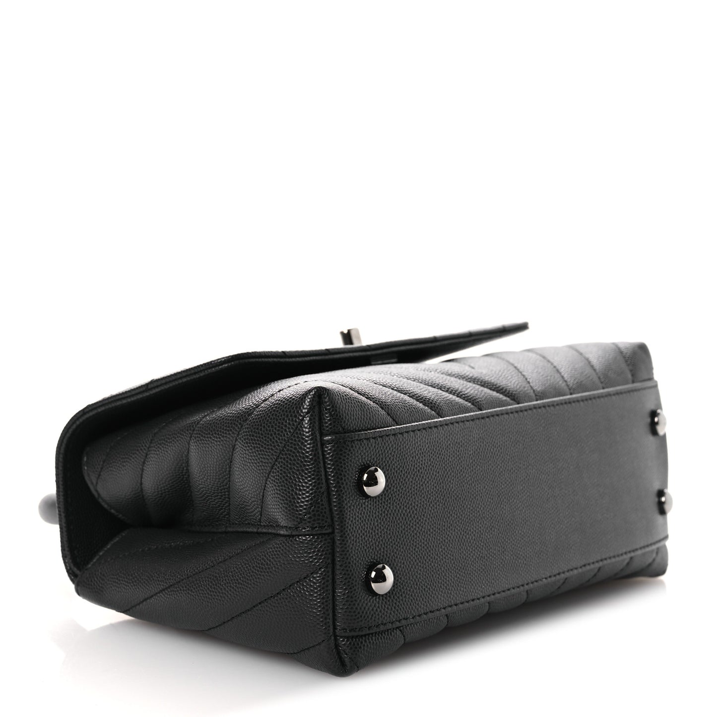 Caviar Chevron Quilted Mini Coco Handle Flap Dark Grey