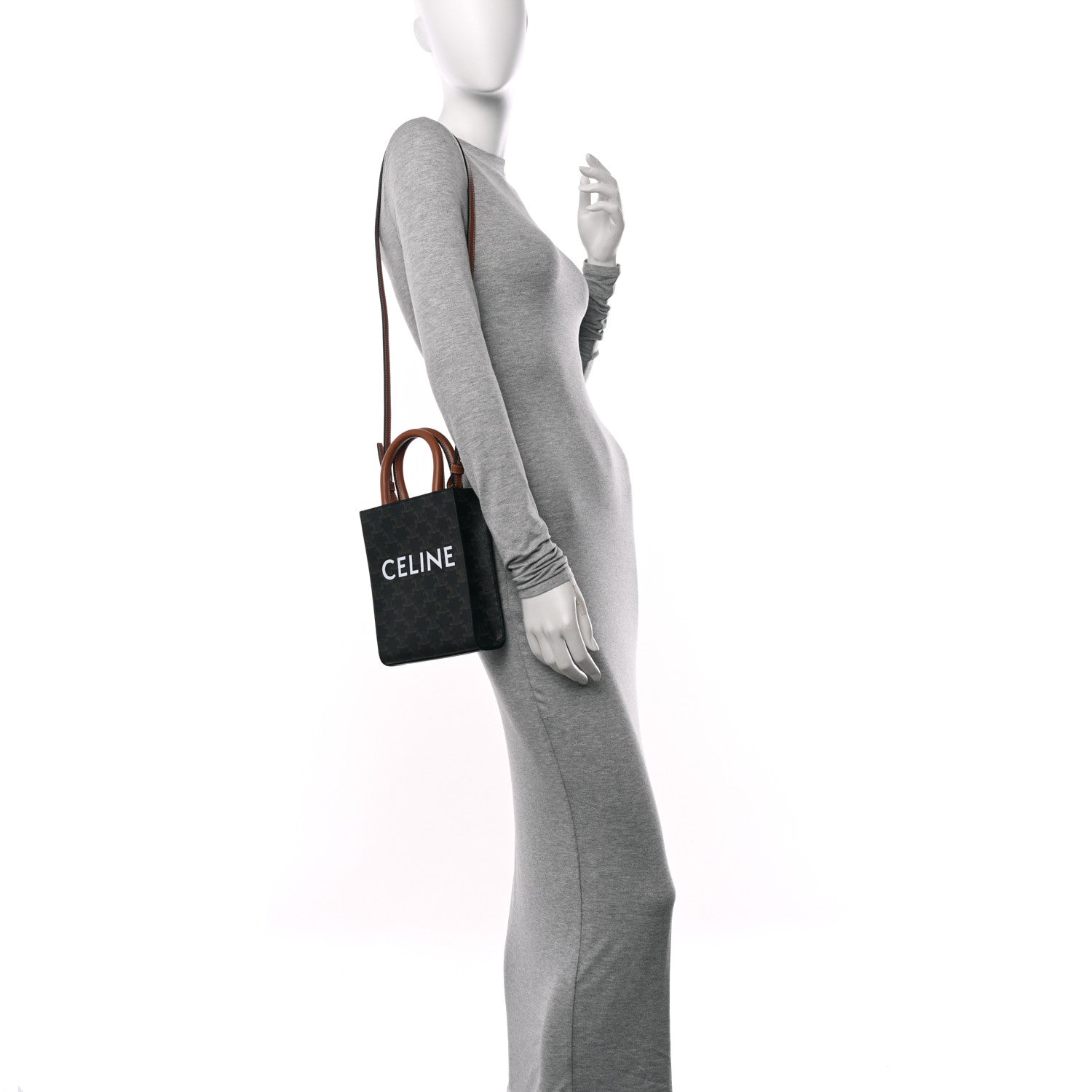 Celine Triomphe Canvas Calfskin Mini Vertical Cabas Tan 2 of 9