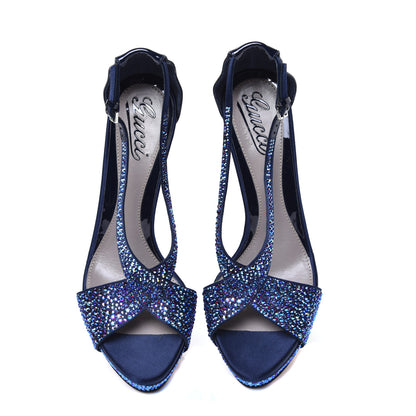 Gucci Vernice Crystal Silk Satin Pump 38.5 Marine 5 of 8